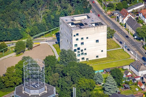 Aerial view, Folkwang University of the Arts - SANAA building on the grounds of the Zeche