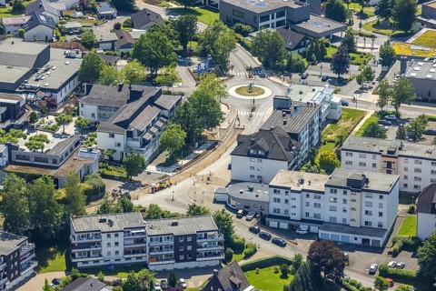 Aerial view, construction site at Kopernikusstraße, Finnentrop, Sauerland, North Rhine-Westphalia,