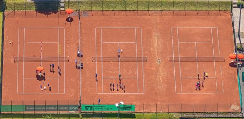 Aerial view, tennis courts with youth training, Rönkhausen, Finnentrop, Sauerland, North