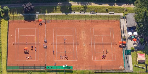 Aerial view, tennis courts with youth training, Rönkhausen, Finnentrop, Sauerland, North
