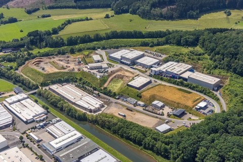 Aerial view, industrial area Frielentrop III Kalkofenstraße, Frielentrop, Finnentrop, Sauerland,