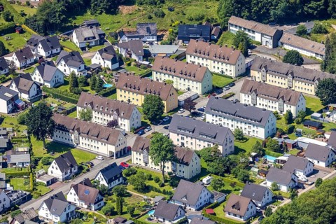 Aerial view, housing estate with multi-family houses Graf-von-Plettenberg-Straße, Bamenohl,