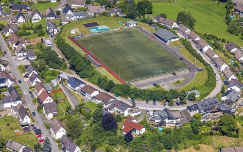 Aerial photo, Heggen sports ground, Finnentrop, Sauerland, North Rhine-Westphalia, Germany, DE,