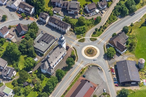 Aerial view, St. Anthony's Catholic Church at the Kilianstraße roundabout in Rönkhausen,