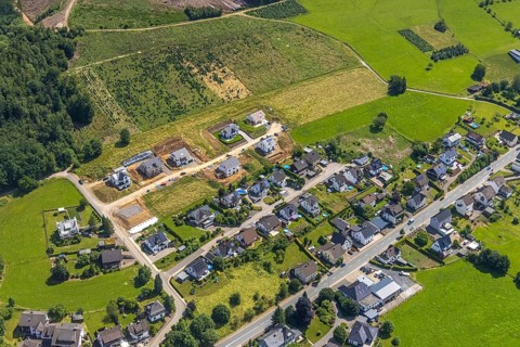 Aerial view, construction site, new building, residential buildings Auf dem Stein, Rönkhausen,