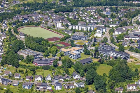 Aerial photo, Bigge-Lenne Comprehensive School and Sports Field School Centre, Finnentrop,
