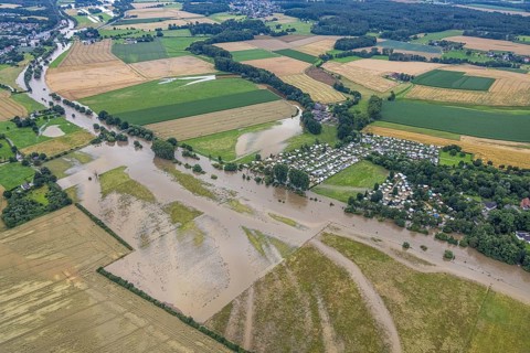 Aerial photo, Ruhr flood, Altendorf, Fröndenberg/Ruhr, Ruhr area, North Rhine-Westphalia, Germany,