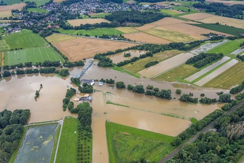 Aerial photo, Ruhr flood, Fröndenberg, Fröndenberg/Ruhr, Ruhr area, North Rhine-Westphalia,