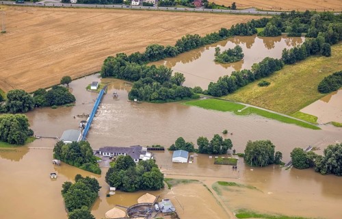 Aerial photo, Ruhr flood, Fröndenberg, Fröndenberg/Ruhr, Ruhr area, North Rhine-Westphalia,