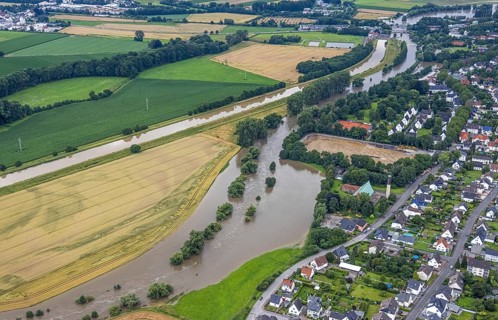 Aerial photo, Ruhr flood, Fröndenberg, Fröndenberg/Ruhr, Ruhr area, North Rhine-Westphalia,