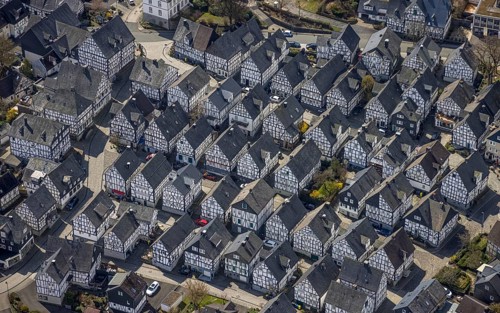 Historic town centre Alter Flecken, collection of half-timbered houses, Freudenberg, Sauerland,