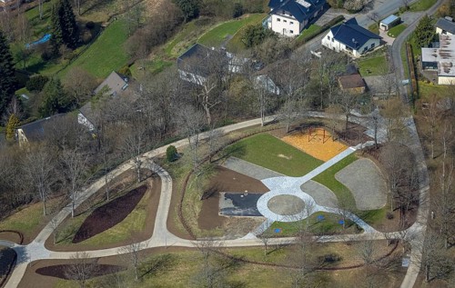 Spa garden with construction site Bürgerpark, Freudenberg, Sauerland, North Rhine-Westphalia,