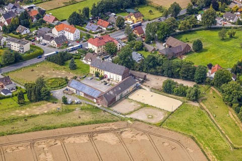 Aerial view, riding centre Christina Plotz in Strickherdicke, Fröndenberg/Ruhr, Ruhr area, North