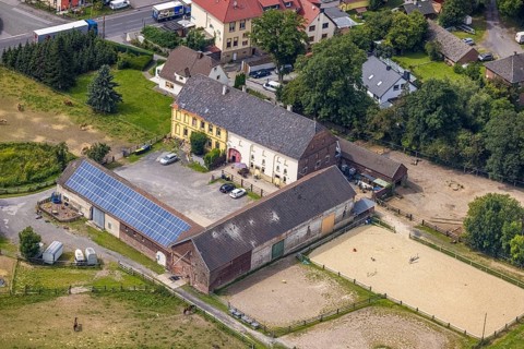 Aerial view, riding centre Christina Plotz in Strickherdicke, Fröndenberg/Ruhr, Ruhr area, North