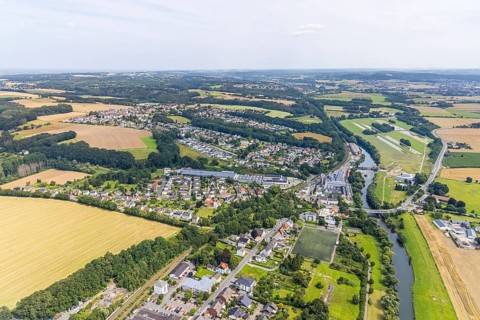 Aerial view, Schürenfeld planned industrial area at the federal road B233 Unnaer Straße in the