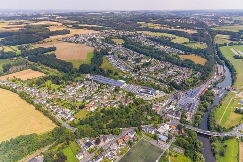 Aerial view, Schürenfeld planned industrial area at the federal road B233 Unnaer Straße in the