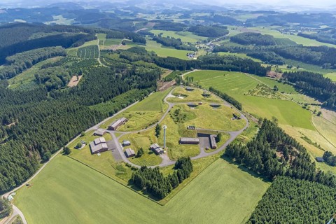 Aerial photo, Berg Buchhagen, former Nike fire control centre, now training area of the Olpe
