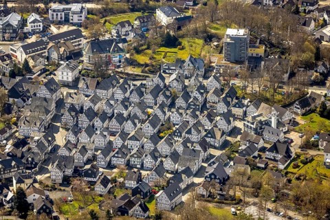 Historic town centre Alter Flecken, collection of half-timbered houses, Freudenberg, Sauerland,