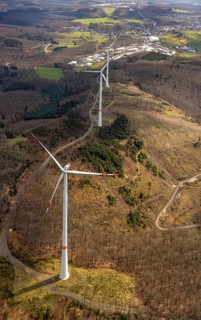 Forest damage and wind turbines Büschergrund, Freudenberg, Sauerland, North Rhine-Westphalia,