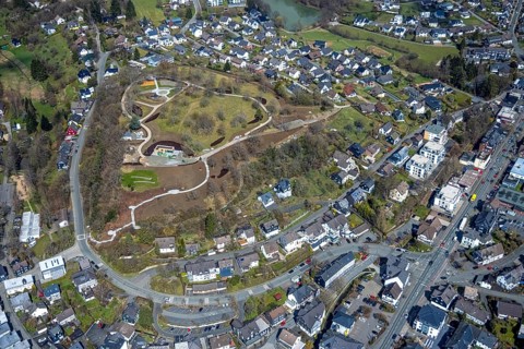 Spa garden with construction site Bürgerpark, Freudenberg, Sauerland, North Rhine-Westphalia,