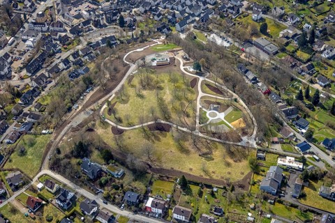 Spa garden with construction site Bürgerpark, Freudenberg, Sauerland, North Rhine-Westphalia,
