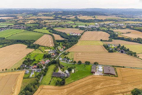 Aerial view, construction site for fire station building Stentroper Weg, Palzstraße and corner