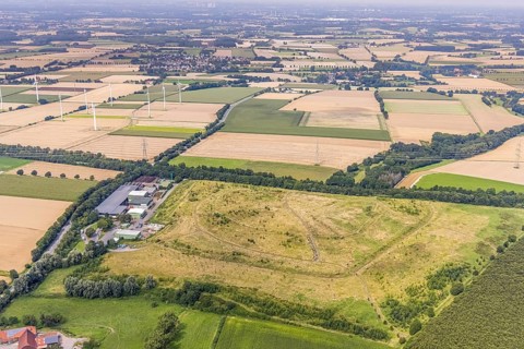 Aerial view, waste disposal company GWA Logistik in the district of Ostbüren, Fröndenberg/Ruhr,