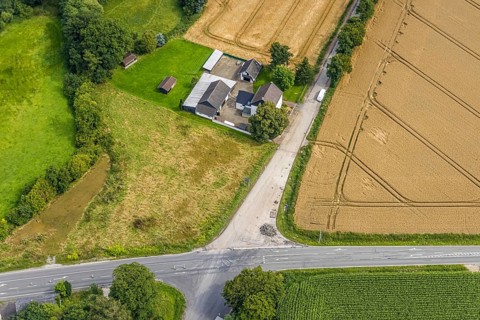 Aerial view, intersection Palzstraße and Bausenhagener Straße in Stentrop, Fröndenberg/Ruhr, Ruhr