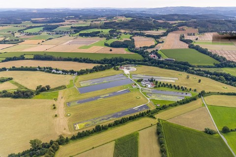 Aerial view, Hammer Waterworks Warmen at the Merschstraße in the district Warmen, Fröndenberg/Ruhr,