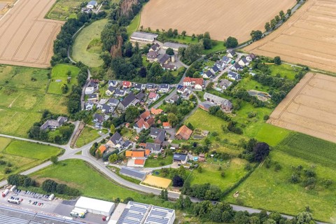 Aerial view, aerial view district Frohnhausen in Fröndenberg/Ruhr, Ruhr area, North
