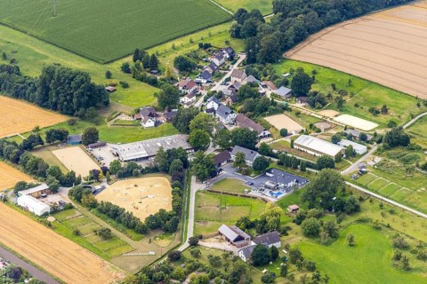 Aerial view, equestrian centre Neimen in the district Neimen in Fröndenberg/Ruhr, Ruhr area, North