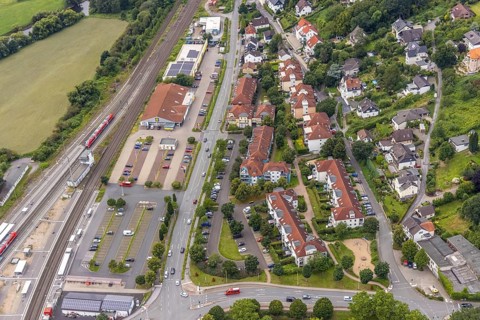 Aerial view, planned reconstruction Harthaer Straße, Wilhelm-Feuerhake-Straße intersection Mendener