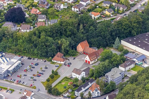 Aerial view, planned new construction of the Fröndenberg town centre rescue station on Alleestraße