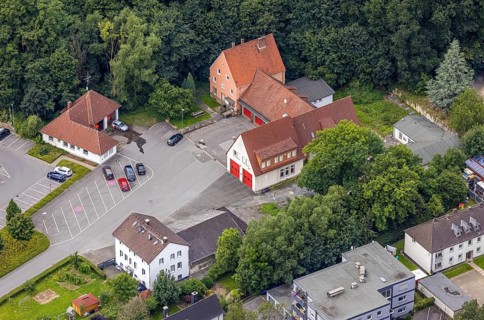 Aerial view, planned new construction of the Fröndenberg town centre rescue station on Alleestraße