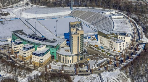 Aerial view, Hotel Courtyard by Marriott Gelsenkirchen, construction site at the hotel,