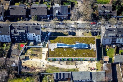 Aerial view, Städt. Kindergarten Irmgardstraße, Gelsenkirchen-Bulmke-Hüllen, Gelsenkirchen, Ruhr