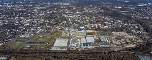 Aerial view, construction site commercial area and service location Europastrasse, bilstein-group,