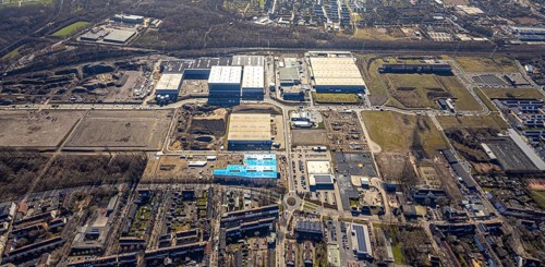 Aerial view, construction site commercial area and service location Europastrasse, bilstein-group,
