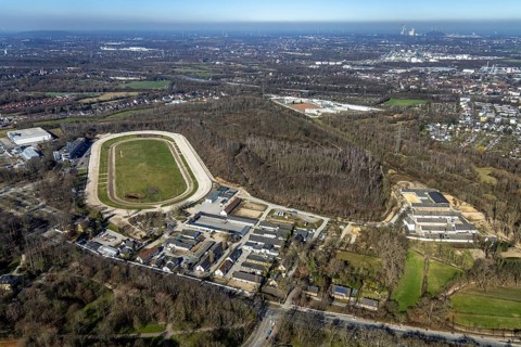 Aerial view, harness racing track, correctional facility, Feldmark, Gelsenkirchen, Ruhr area, North