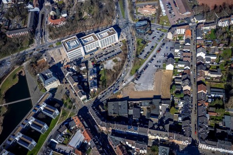 Aerial view, Gelsenkirchen Justice Centre, Ückendorf, Gelsenkirchen, Ruhr area, North