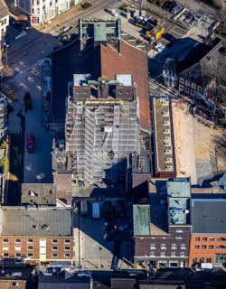 Aerial view, former cath. Heilig-Kreuz-Kirche, construction site and conversion as event location,
