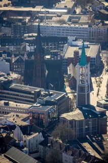 Aerial view, Propsteikirche St. Augustinus und evang. Altstadtkirche am Heinrich-König-Platz,