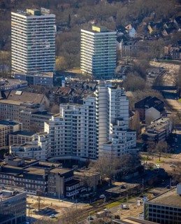 Aerial view, city skyscraper, Maritim Hotel, old town, Gelsenkirchen, Ruhr area, North
