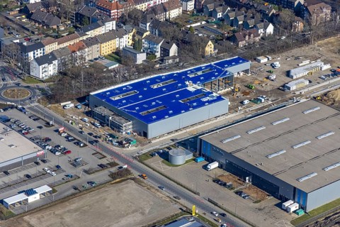 Aerial view, construction site commercial area and service location Europastraße, former blast