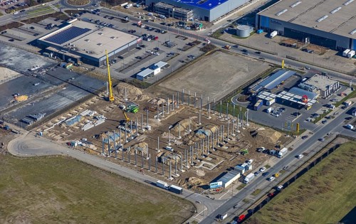 Aerial view, construction site commercial area and service location Europastraße, former blast