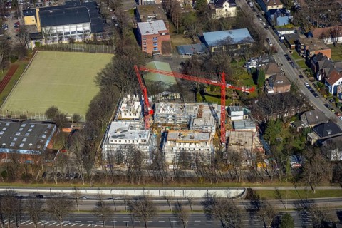 Aerial view, construction site of a new residential complex on Breddestraße, Vinckestraße, Buer,