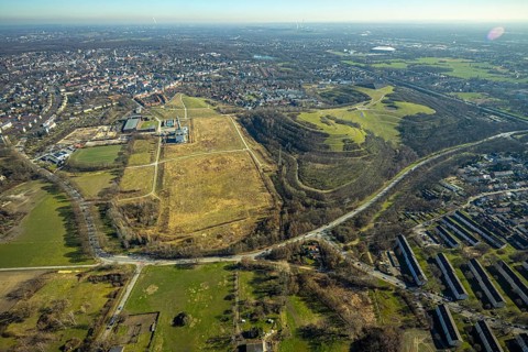 Aerial view, area of Hugo Schacht 2 colliery, Rungenberghalde, Buer, Gelsenkirchen, Ruhr area,