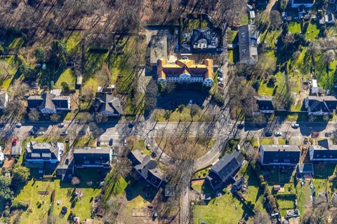 Aerial view, Bildungszentrum des Handels Gelsenkirchen e.V., Buer, Gelsenkirchen, Ruhr area, North