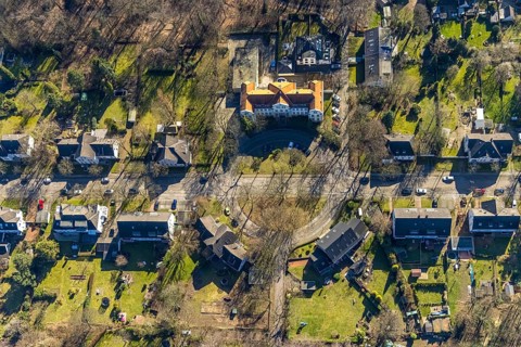 Aerial view, Bildungszentrum des Handels Gelsenkirchen e.V., Buer, Gelsenkirchen, Ruhr area, North