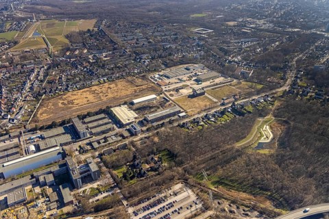 Aerial view, industrial area Bergmannsglückstraße, area of the former colliery Bergmannsglück, RHZ